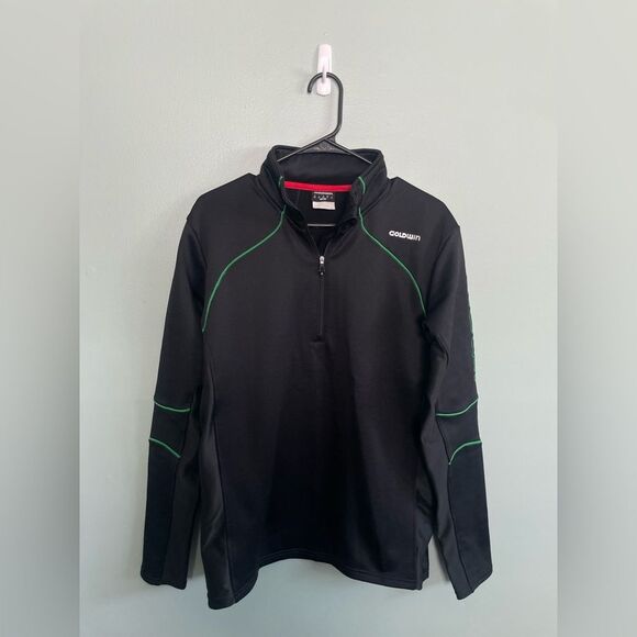 Goldwin Men’s Black Green Accent Quarter Zip Long Sleeve Track Pullover Sz M - Picture 1 of 7